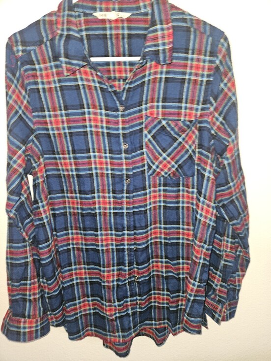 Vanilla Star Tops - Vanilla Star Womans Plaid Long Sleeve Button Up Top Size L